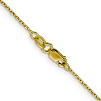 A gold chain necklace with a lobster clasp fastening, displayed diagonally against a white background.