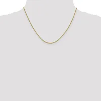 A thin gold-toned chain necklace displayed on a mannequin bust against a white background.