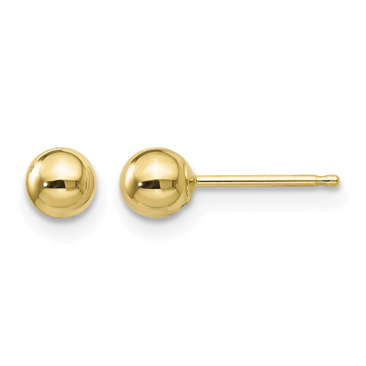 Pair of polished gold ball stud earrings with posts and backs, displayed side by side against a white background.