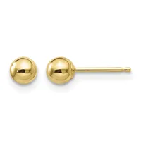 Pair of polished gold ball stud earrings with posts and backs, displayed side by side against a white background.