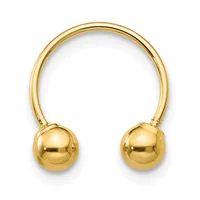 A gold-colored open bangle bracelet with a smooth, polished finish and spherical ball terminals on each end.