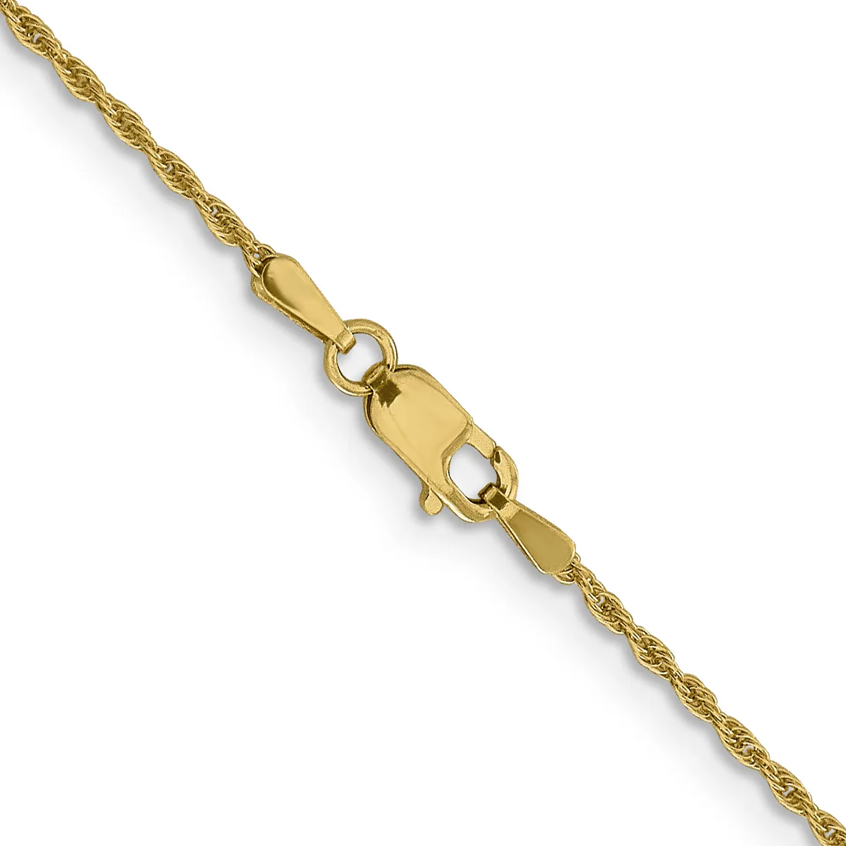 A gold twisted chain necklace with a polished lobster claw clasp shown against a white background.