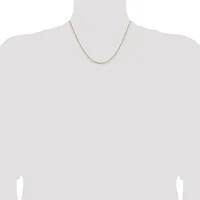 A thin gold chain necklace displayed on a mannequin bust against a white background.