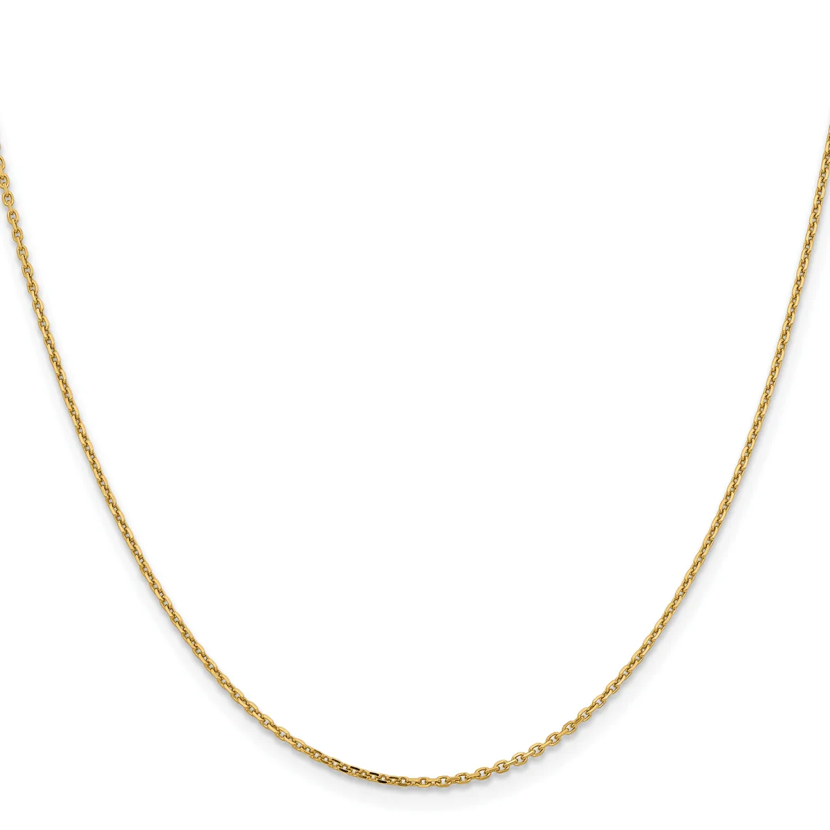 A delicate gold chain necklace with a small linked design, displayed against a white background.