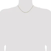 A thin gold chain necklace displayed on a mannequin bust against a white background.