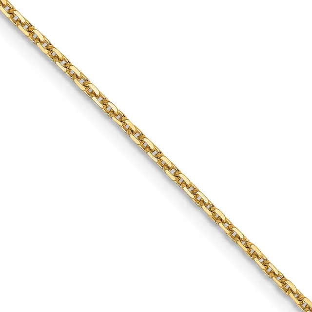 A gold chain with rectangular interlocking links arranged diagonally across a white background.