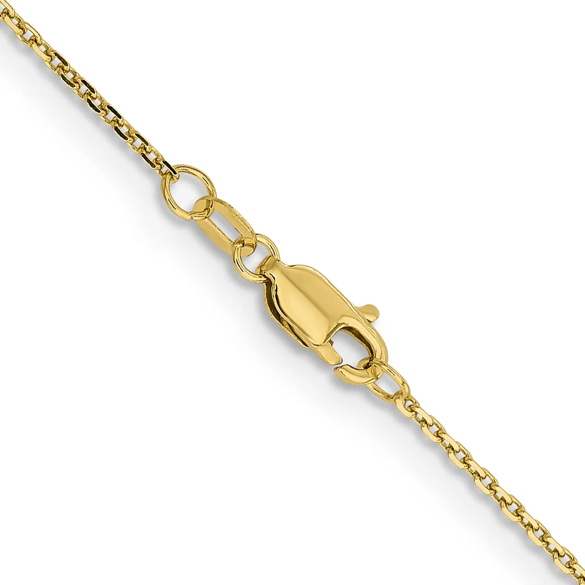 A gold chain bracelet with a lobster claw clasp, displayed diagonally against a white background.