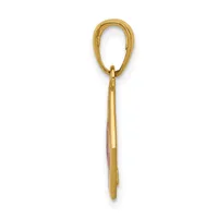 A gold-toned metal loop pendant with a long tapered stem, shown hanging against a white background.