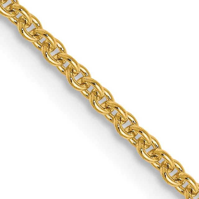 A gold chain with interlocking oval and rectangular links arranged in a twisted pattern, displayed diagonally against a white background.
