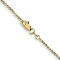 A gold chain necklace with a lobster claw clasp, displayed diagonally against a white background.