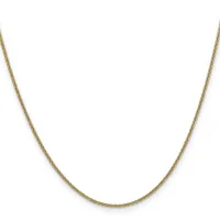A delicate gold-toned chain necklace with a fine woven link design, displayed against a white background.