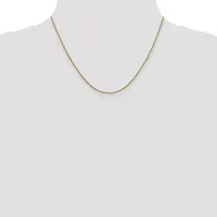 A thin gold-toned chain necklace displayed on a mannequin bust against a white background.
