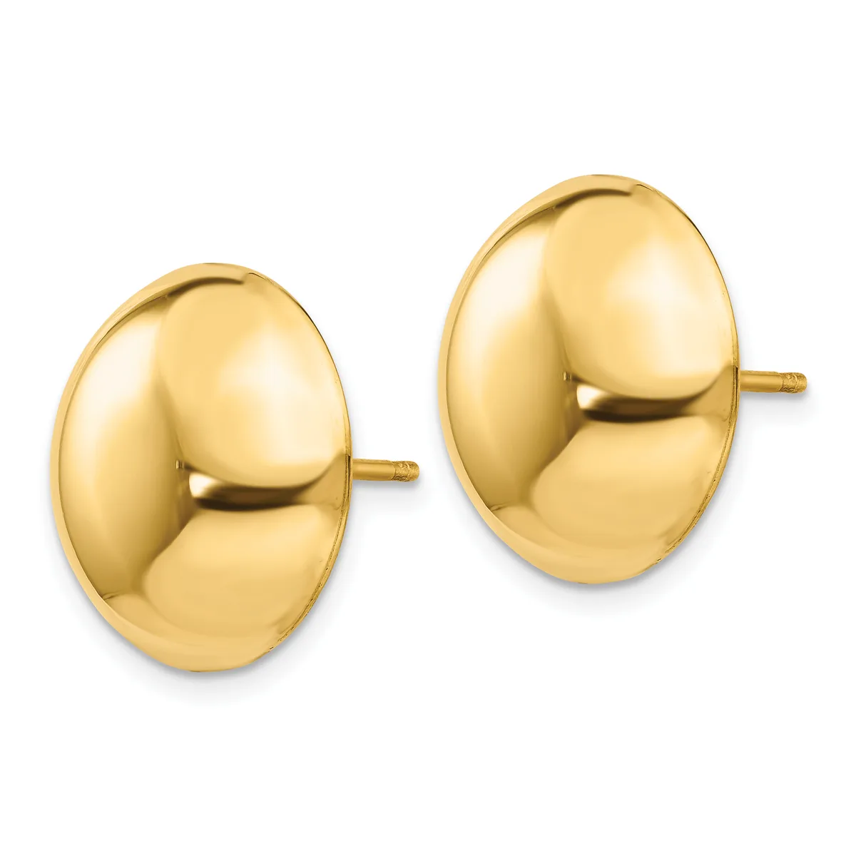 Pair of polished gold oval stud earrings with posts, shown from the front against a white background.