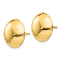 Pair of polished gold oval stud earrings with posts, shown from the front against a white background.