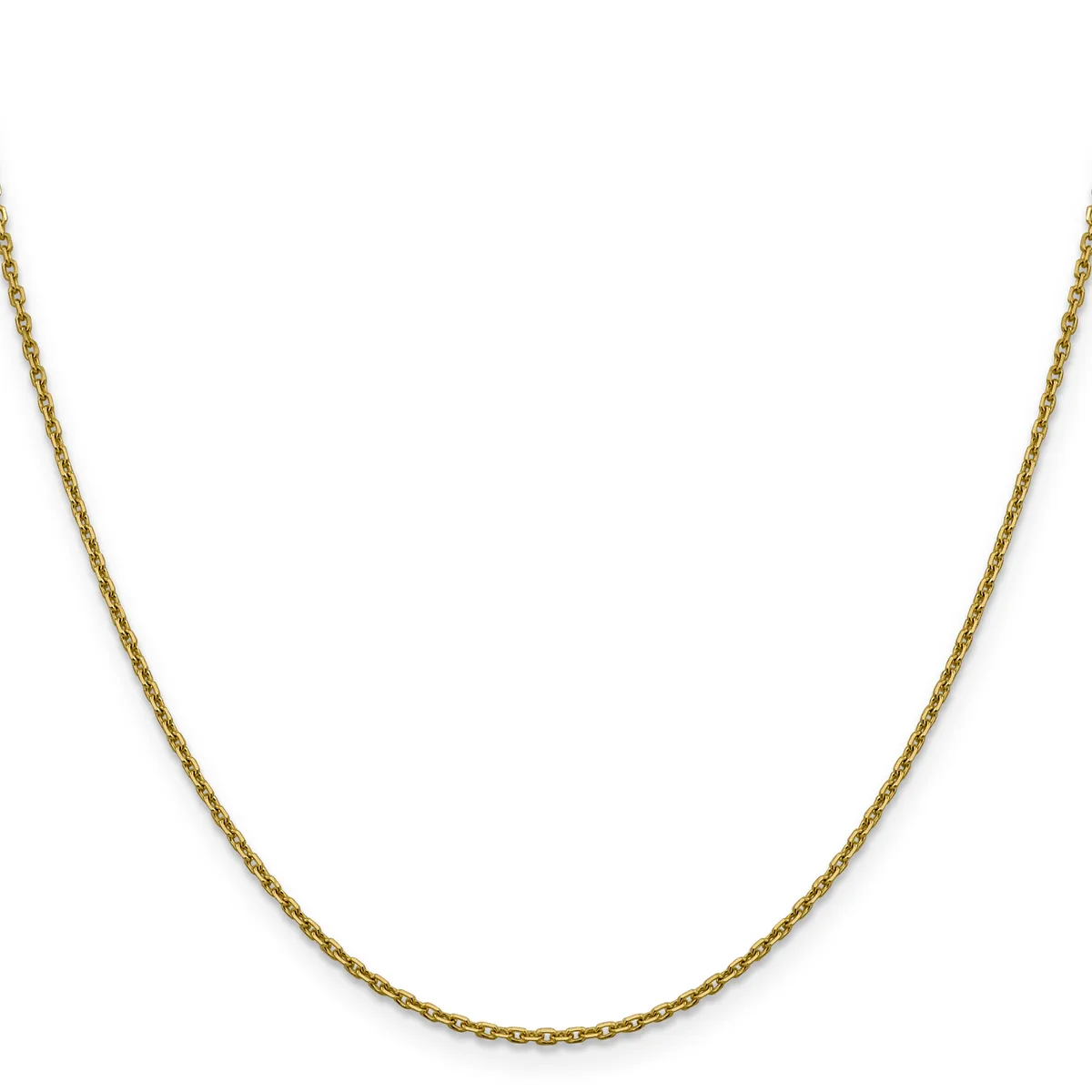 A gold-toned chain necklace with a fine cable link pattern displayed against a white background.