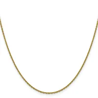 A gold-toned chain necklace with a fine cable link pattern displayed against a white background.