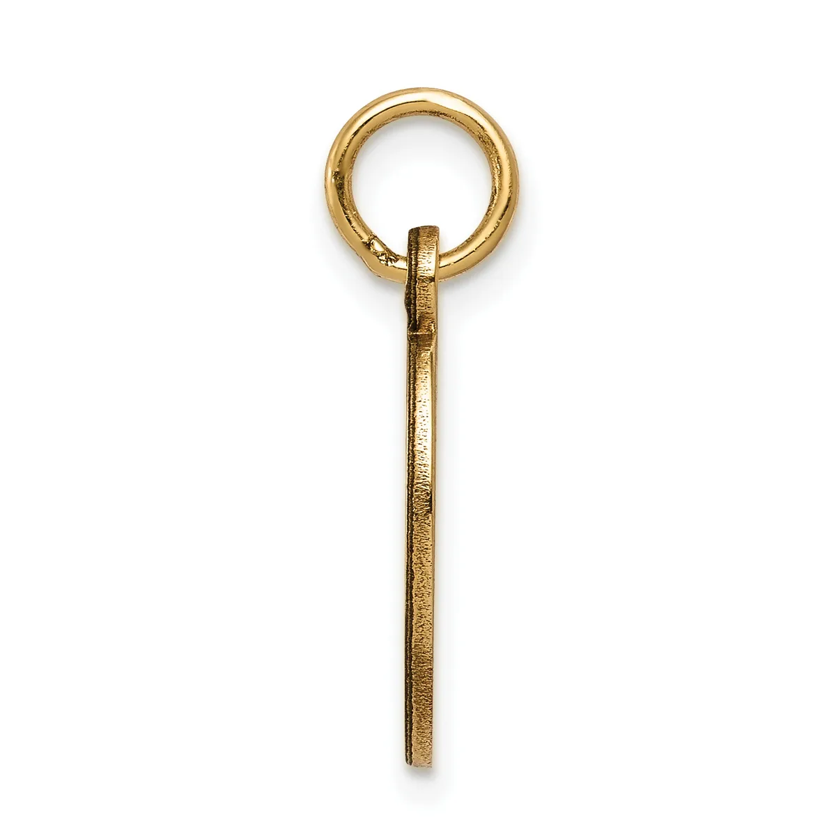 A brass keyring with a loop at the top and a long rectangular shaft extending downward, shown against a white background.