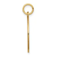A long gold pendant consisting of a thin rectangular bar attached to a circular loop at the top, shown against a white background.