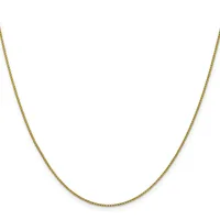 A thin gold chain necklace with a delicate woven link pattern, shown laid out against a white background.