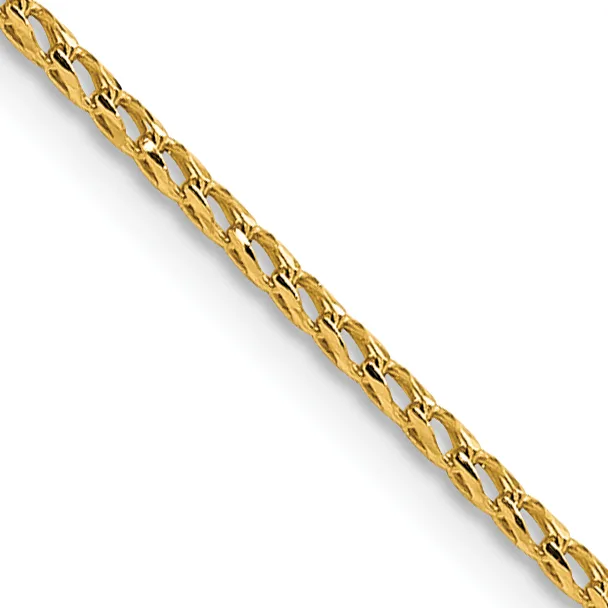 A gold chain with interlocking oval links arranged diagonally across a white background.