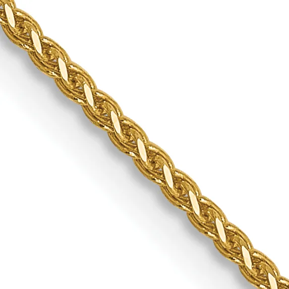 A gold-toned twisted rope chain displayed diagonally against a white background.