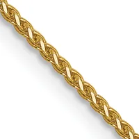 A gold-toned twisted rope chain displayed diagonally against a white background.