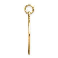 A long gold-toned metal pendant with a round loop at the top and a tapered rod extending downward, shown against a white background.