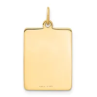 A polished gold rectangular pendant with rounded corners and a loop bail at the top, shown against a white background.