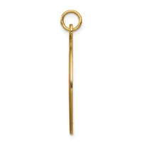 A long, slender gold pendant with a round loop at the top and a tapered rod extending downward, shown against a white background.
