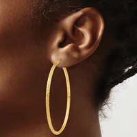 A person wearing a large gold hoop earring, shown in profile against a neutral background.