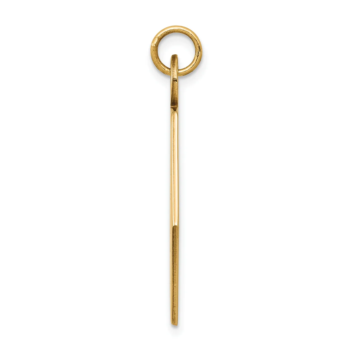 A long brass pendant with a polished shaft and a decorative ring loop at the top, shown against a white background.