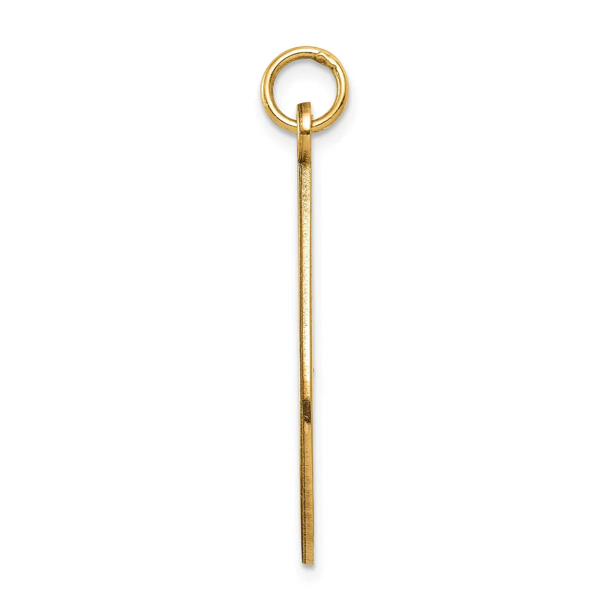 A long gold pendant with a plain cylindrical shaft and a small loop at the top, shown against a white background.
