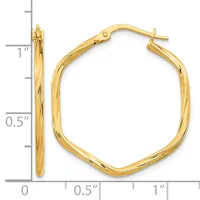Gold-colored square hoop earrings with textured finish displayed next to a ruler showing approximately one inch in length.