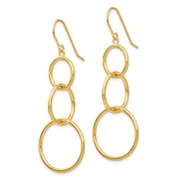 Gold-toned dangle earrings with three graduated oval rings linked together, suspended from curved ear wires.