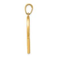 A polished gold-colored cylindrical pendant with a looped bail at the top, shown vertically against a white background.