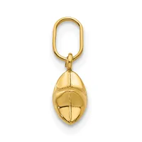Gold-toned keychain with an oval ring at top and an elongated egg-shaped pendant below, featuring a polished finish with linear detailing down the center.