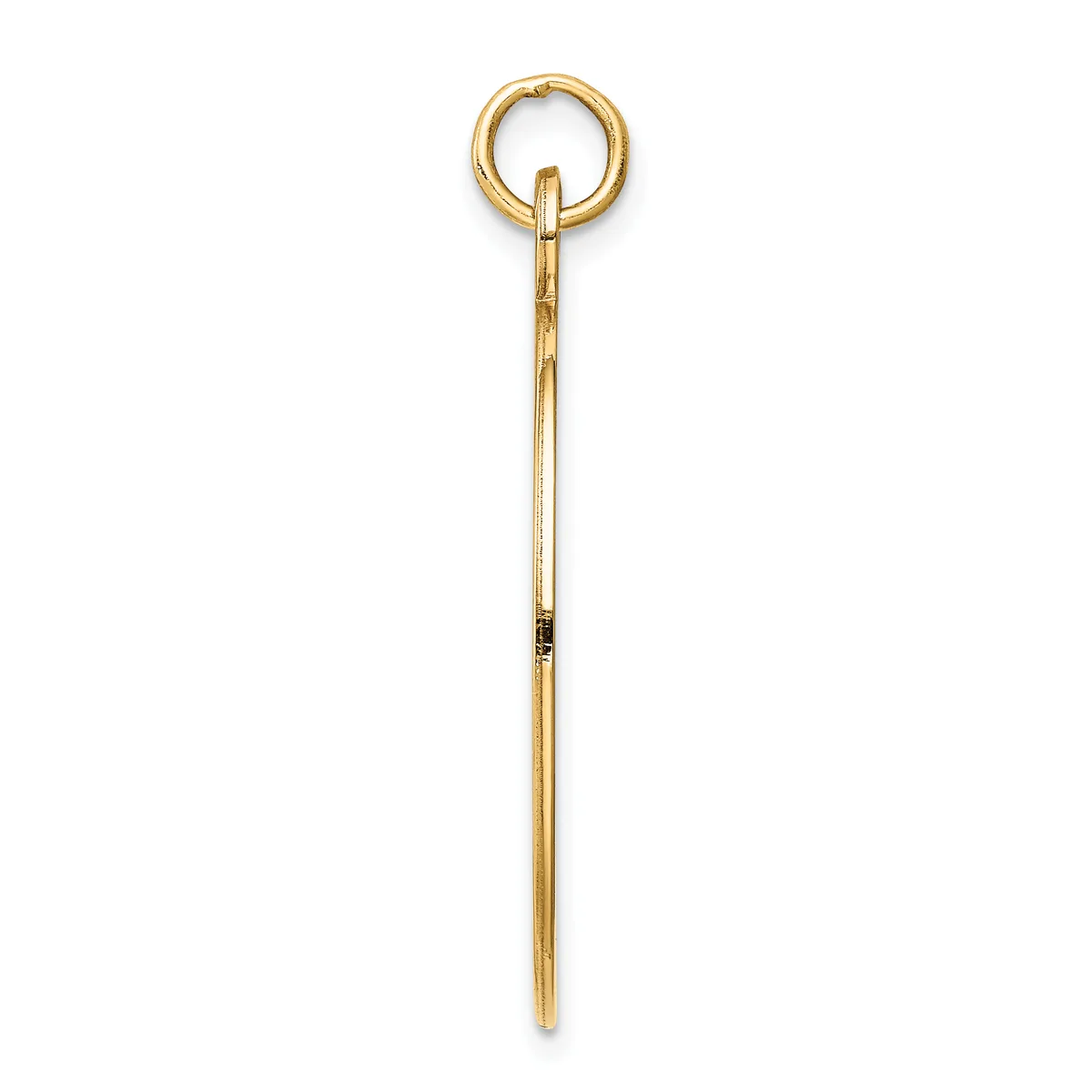 A long, slender gold pendant with a small loop at the top and a thin rectangular shaft tapering to a point at the bottom.