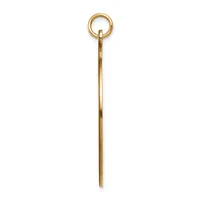A long, slender brass pendant with a loop at the top and a pointed end, shown against a white background.