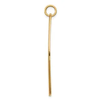 A long, slender gold pendant with a loop at the top and a split fork-like end at the bottom, shown against a white background.