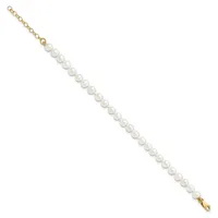 Gold-tone chain bracelet with white pearl beads strung throughout and a lobster clasp closure at each end.