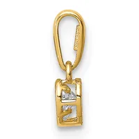 A gold pendant charm with an oval loop bail at the top, featuring a rectangular setting with two square white gemstones arranged vertically.