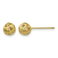 A pair of gold stud earrings with textured, dimpled spherical heads connected to thin posts.