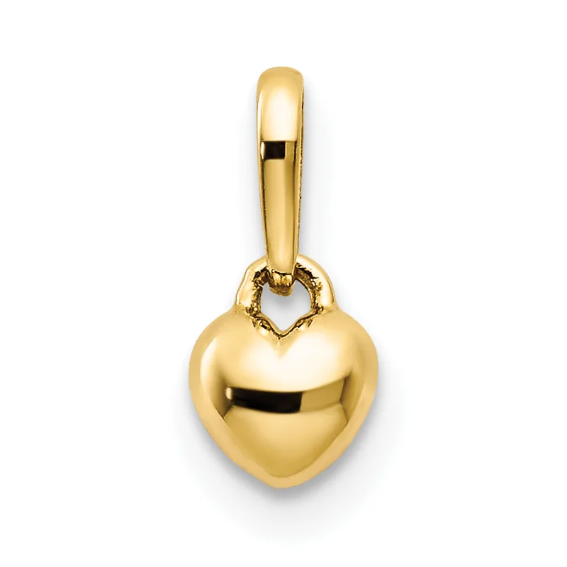 A polished gold heart-shaped pendant with a small decorative loop at the top, suspended from a matching gold bail.