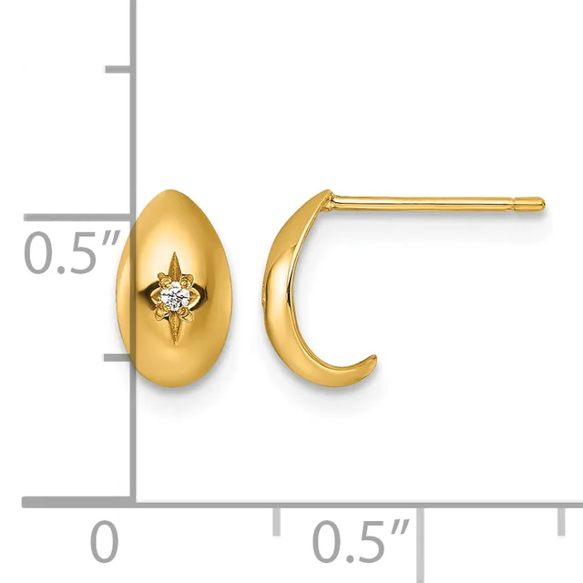 Pair of gold hoop earrings with diamond accents, shown with measurement scale indicating approximately half-inch length.