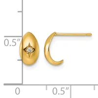 Pair of gold hoop earrings with diamond accents, shown with measurement scale indicating approximately half-inch length.