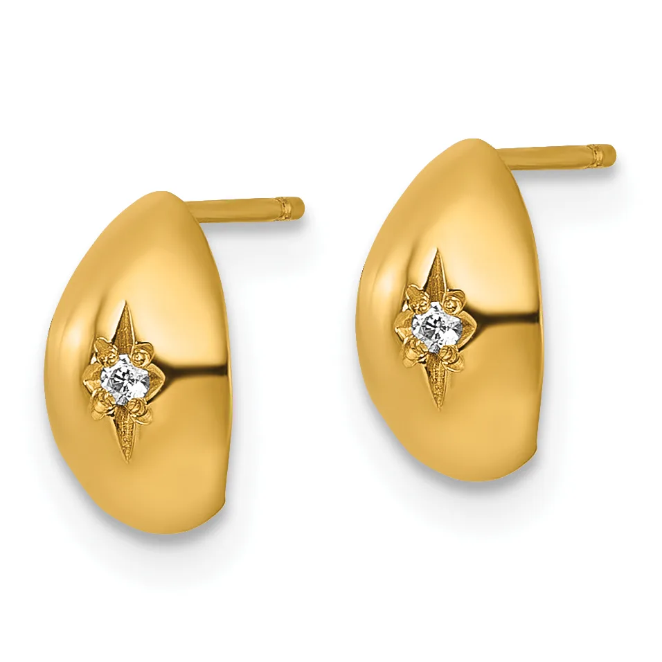 A pair of gold hoop earrings with polished oval domes, each featuring a small diamond set in a four-pointed star design at the center.