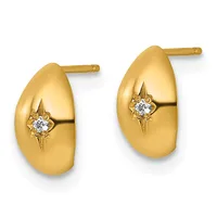 A pair of gold hoop earrings with polished oval domes, each featuring a small diamond set in a four-pointed star design at the center.