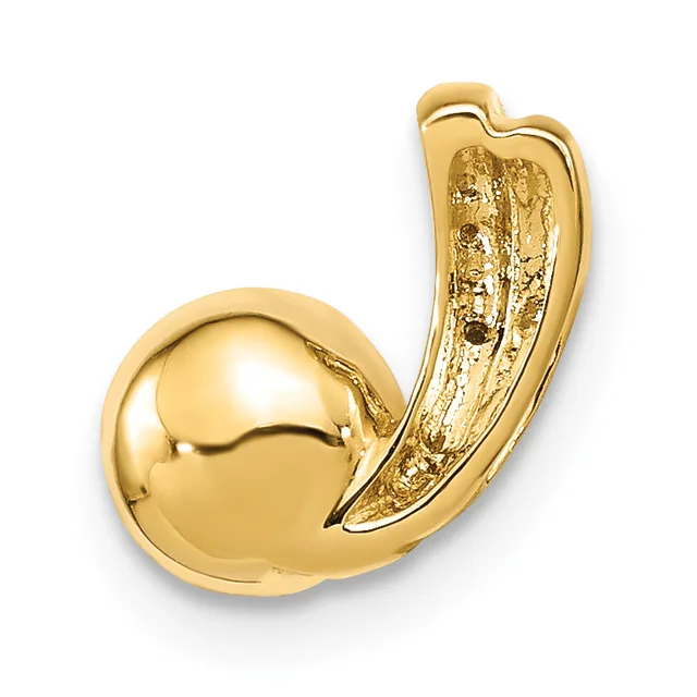 Gold-colored metal brooch shaped like a chili pepper with a smooth spherical body and a textured stem section, shown against a white background.