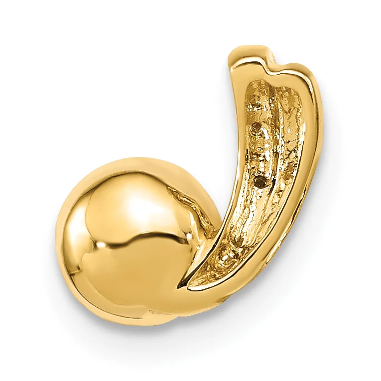 Gold-colored metal brooch shaped like a chili pepper with a smooth spherical body and a textured stem section, shown against a white background.