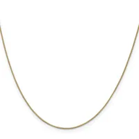 A thin gold chain necklace with a small box link design, displayed against a white background.